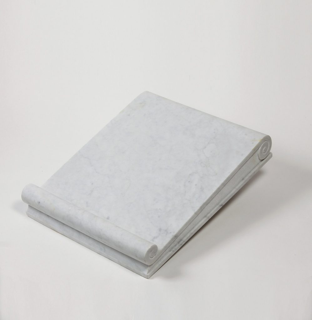 White Marble, Scroll Shaped Jewish Headstone - T10